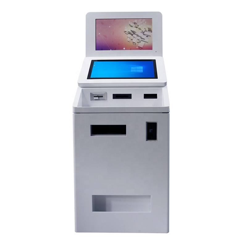 ขนาดหน้าจอคู่สแกนเนอร์ QR สแกนเนอร์เครื่องอ่านบัตรเงินสดและเหรียญจ่ายแบบบริการตนเองเครื่องตู้เอทีเอ็ม