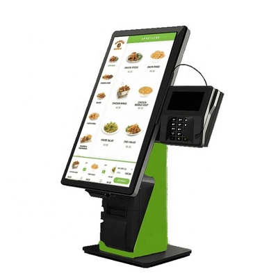 ล็อบบี้ขนาด 21.5 นิ้วสั่งซื้อด้วยตนเอง Kiosk หน้าจอสัมผัสแบบ Capacitive All In One ระบบการชำระเงินด้วยตนเอง